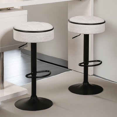 Round Storage Bar Stool Set Of 2, Linen Height Adjustable Barstool, 360°Counter Height Swivel Stool, Armless Bar Chair With Metal Frame For Kitchen Co -  Ebern Designs, 192543D3871141819CF46260E29DF9EF