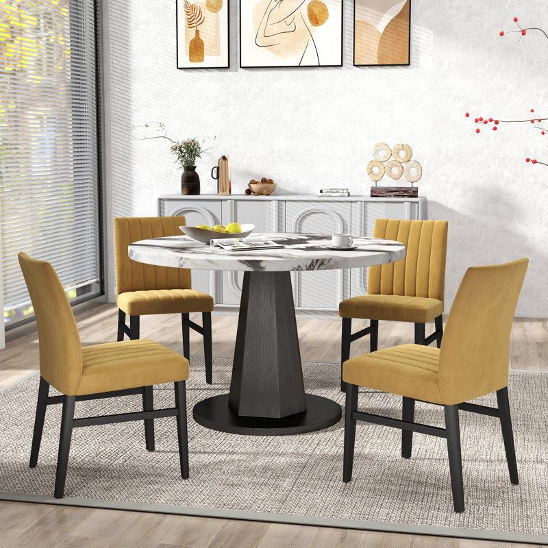  Table de salle à manger 5 pièces Cavira, Blanc, Jaune