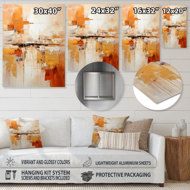 «Glam Orange Beige Collage II», reproduction d'art en métal, H 20 po x l 12 po
