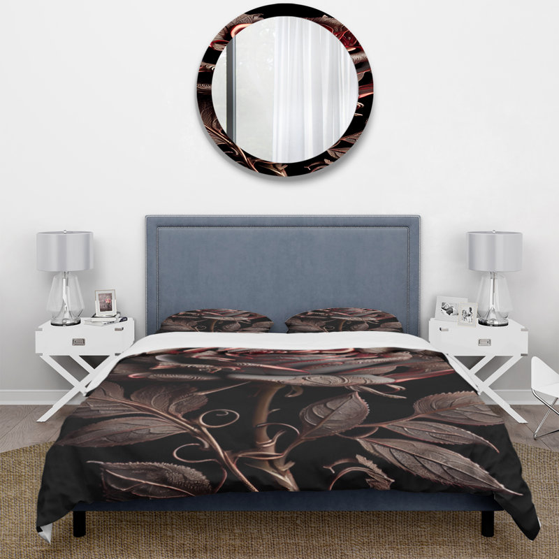 Ensemble de housse de couette Blossoming Rose In Red and Grey BeddingMicrofiber / Polyester