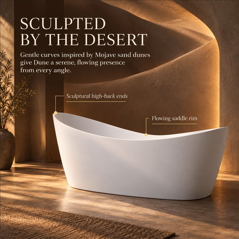 Dune 68'' x 34'' Soaking Solid Surface Bathtub, Matte White