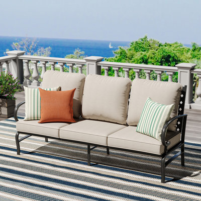 Balderston 75'' Wide Straight Metal Patio Sofa with Cushions