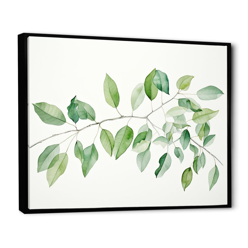 Feuilles vertes, paysage minimaliste sur toile, H 16 po x l 32 po x P 1 po, Cadre flottant noir