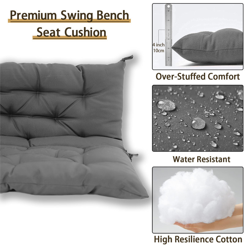 2-3 Seat Swing Replacement Cushion, Outdoor Bench Cushions With Backrest Thicken 4", Dark Gray, 47" W x 20" D