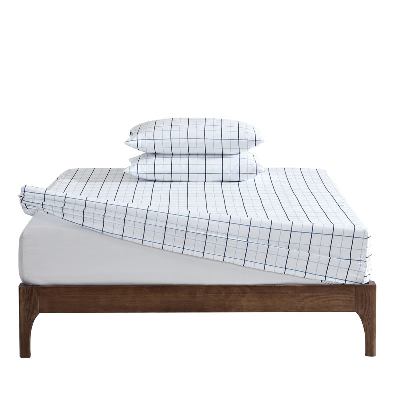 Classic Blue Checkered Twin XL Microfiber Sheet Set with Deep Pockets