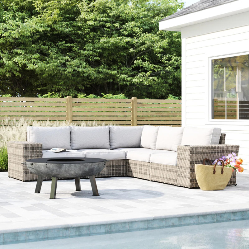 Canapé modulaire d'extérieur de 102 po de largeur, modulaire réversible résistant aux intempéries, coussins de dossier de 7 po, housses amovibles, canapé modulaire de patio large sans assemblage requis avec siège réversible entièrement assemblé et confortable,