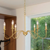 Cast brass six-arm, twelve-light chandelier