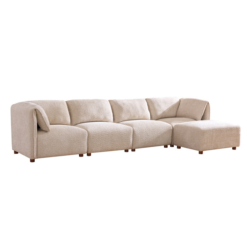 126 po Canapé modulaire 5 pièces en forme de L avec canapé et repose-pieds, Sesame Chenille, 29.5" H x 126" W x 56" D
