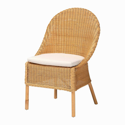Chaise de salle à manger en bois tissé de rotin avec coussin de siège rembourré Cuisine et salle à manger
