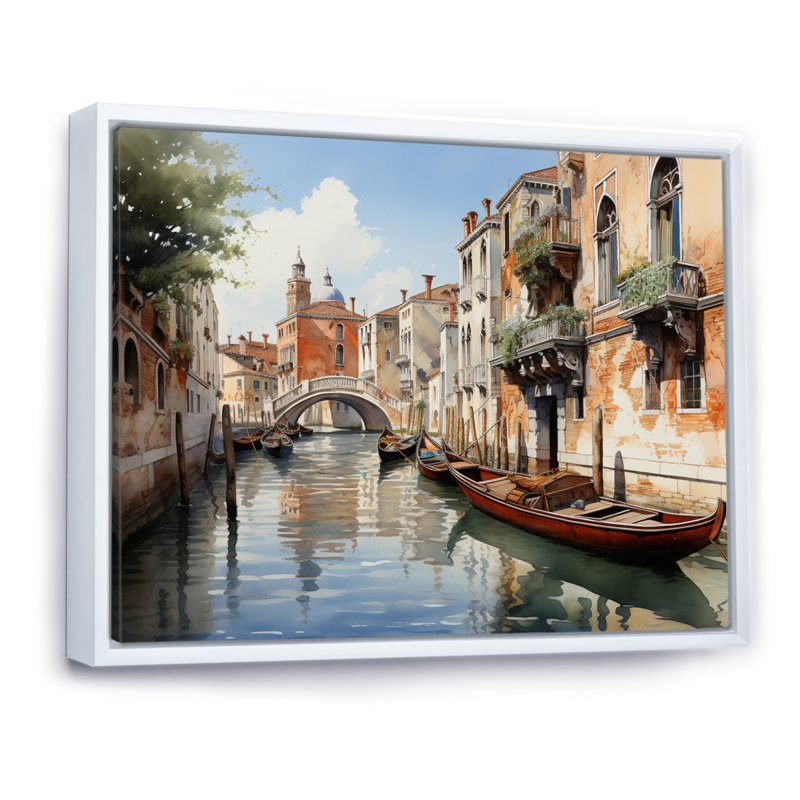 Italie, Italie, canaux vénitiens, art sur toile, Reproduction avec cadre flottant, H 24 po x l 32 po, Blanc