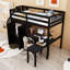 Lit mezzanine à deux tiroirs avec bureau intégré, tablettes de rangement et garde-robe-564818009-564818011