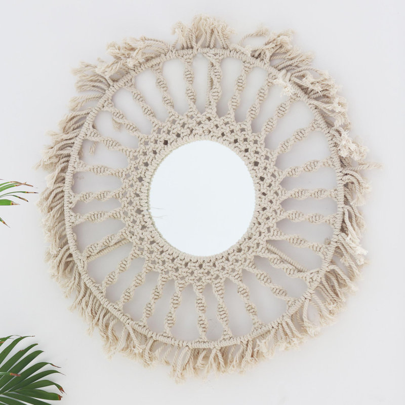 Miroir mural brillant en macramé de coton