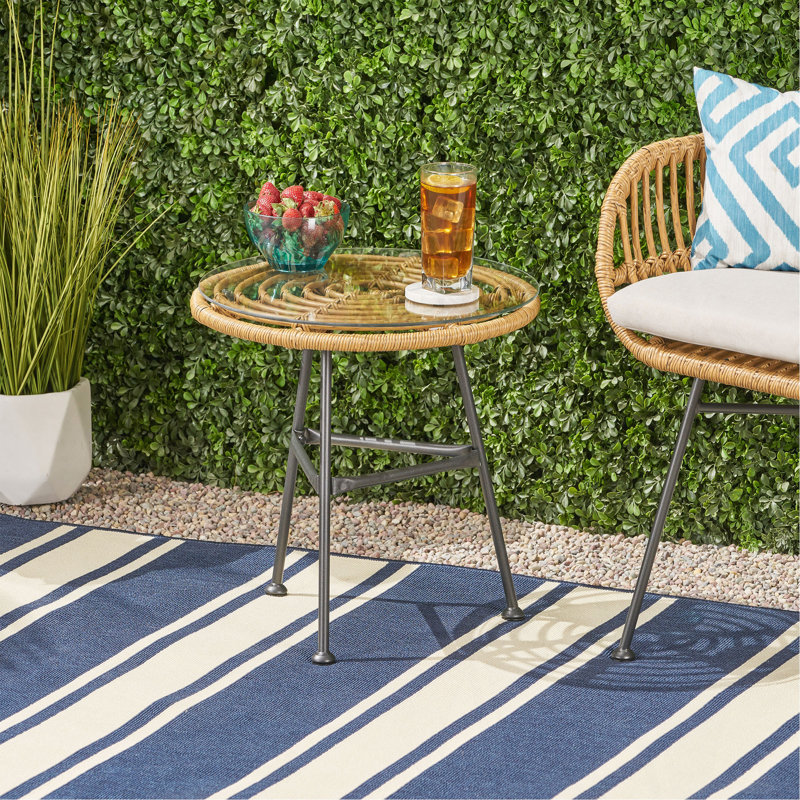 Table d'appoint en faux rotin Orlando, Marron clair