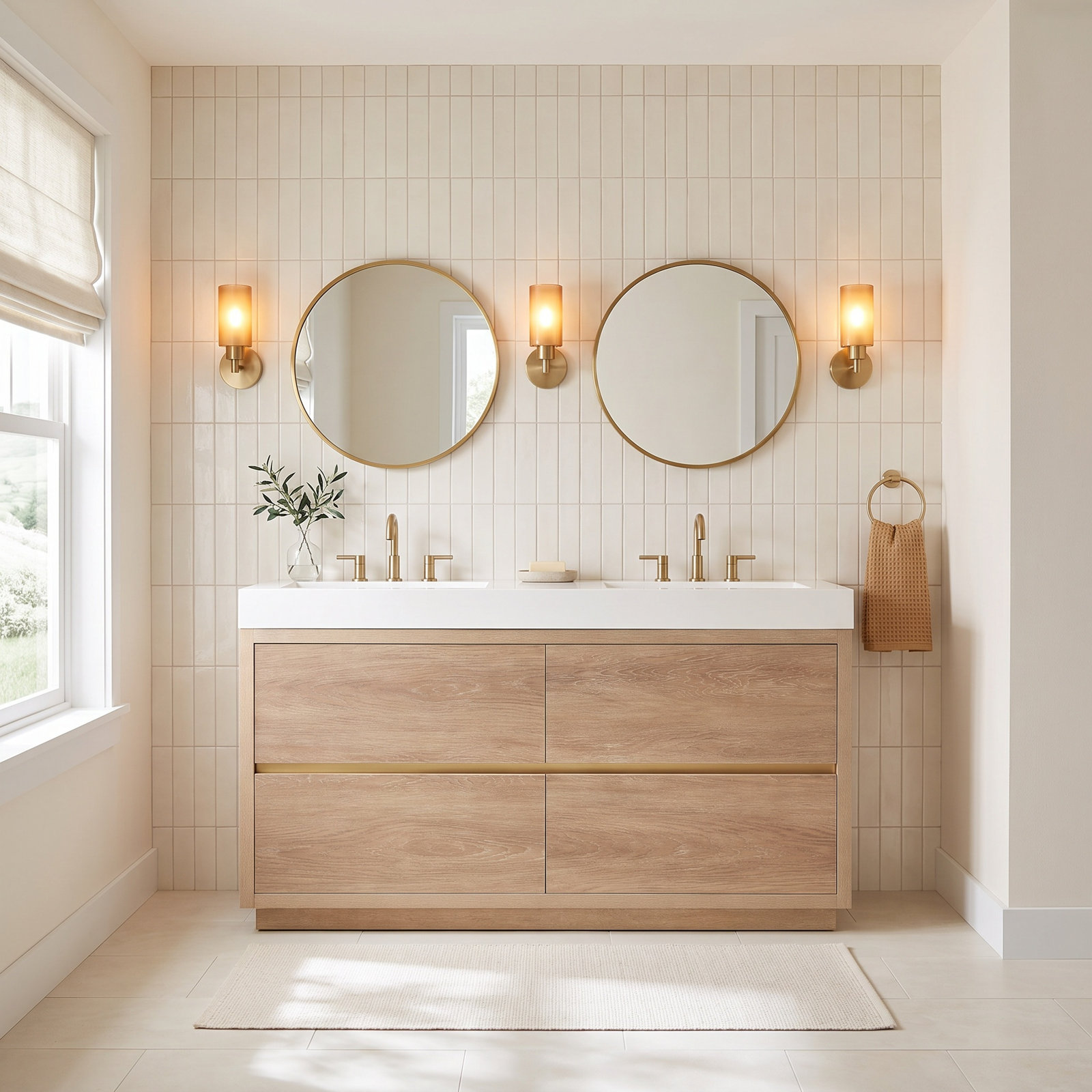 Beira 59.8'' Double Bathroom Vanity, North American Oak, White