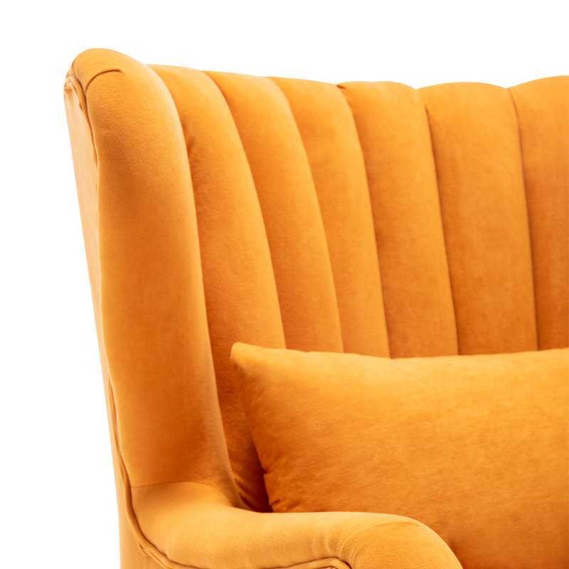 Tybalt Velvet Wingback Chair with Footstool, Orange