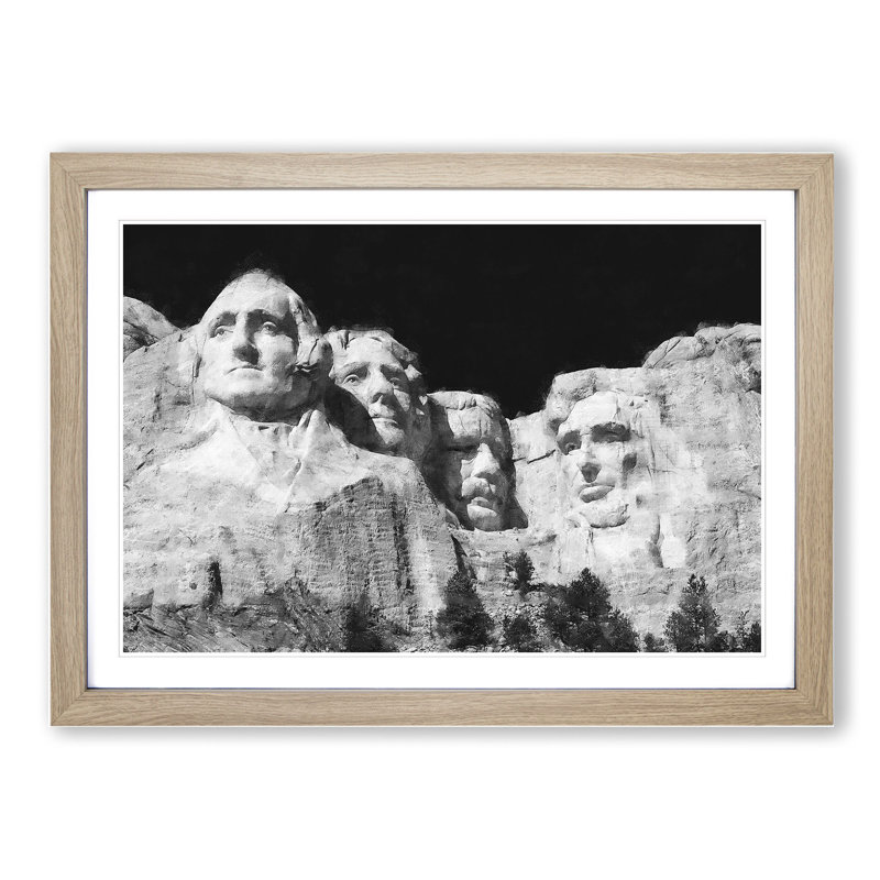 Mount Rushmore - Picture Frame Painting, 36cm H x 48cm W x 2cm D, Oak Framed