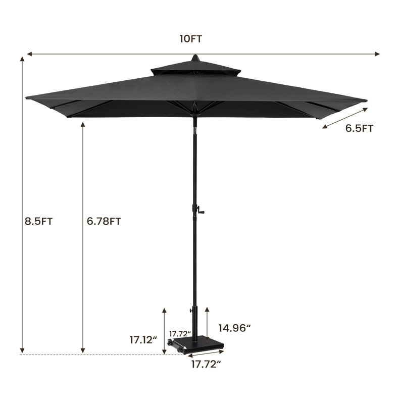 Parasol de marché rectangulaire de 116 po x 76 po avec base, Noir