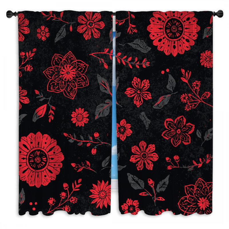 Rideaux de fenêtre rouges à motif floral et obscurcissant floral - 2 panneaux, 40in x 50in - 2 panels