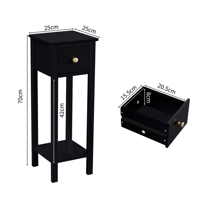 25 cm W Bedside Table, Black