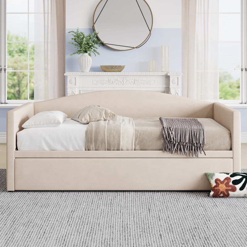 Lit de jour rembourré avec lit gigogne, Beige