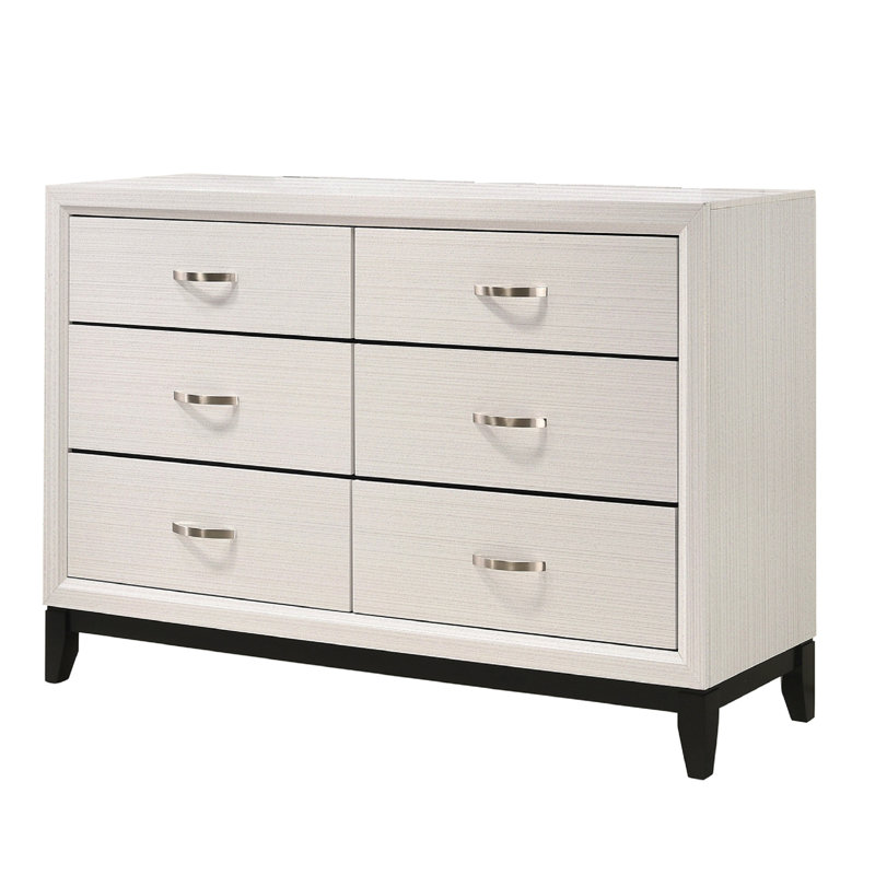 Mobilier de chambre à coucher contemporain en bois avec commode 6 tiroirs 1Pc, Blanc