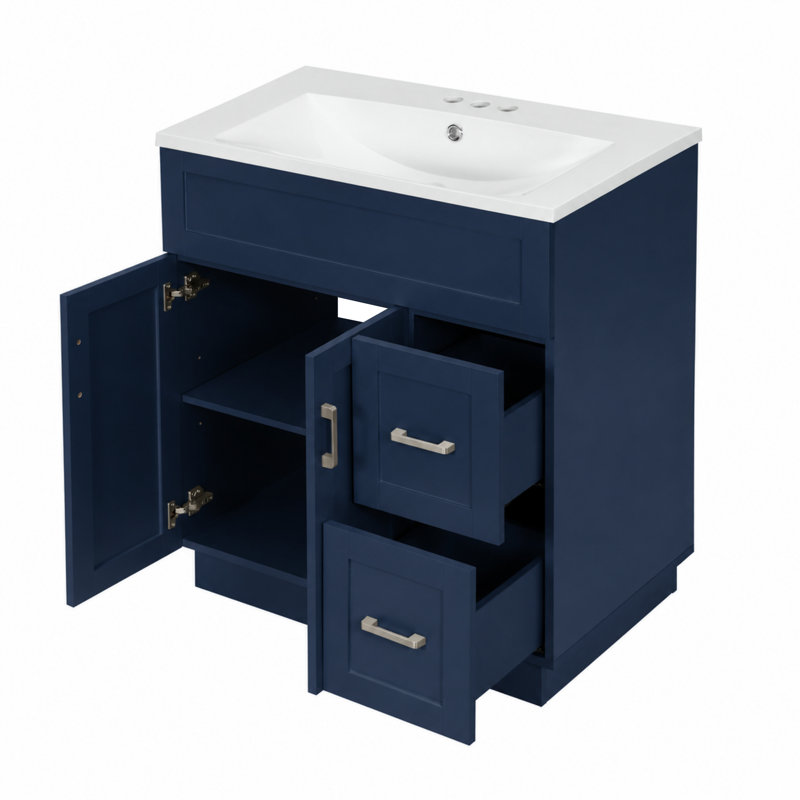 Meuble-lavabo autoportant Bluestream, Bleu, Tiroir de droite