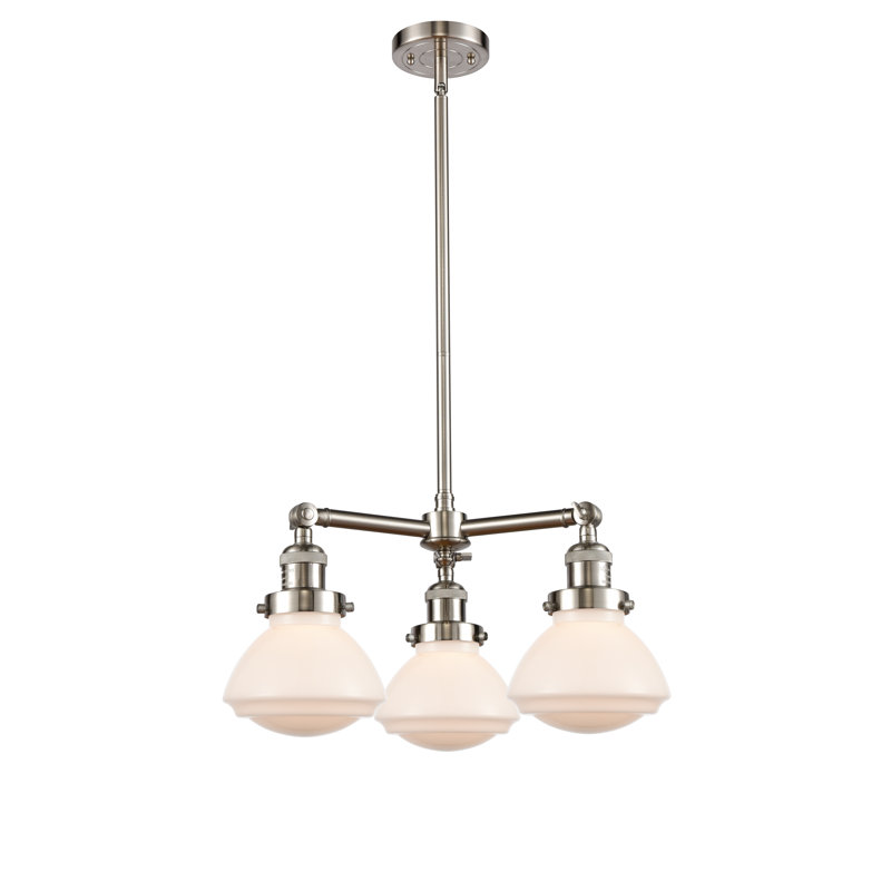 Lustre spectaculaire et unique à 3 lumières Chesterville, Chrome poli, Blanc mat, Ampoule DEL