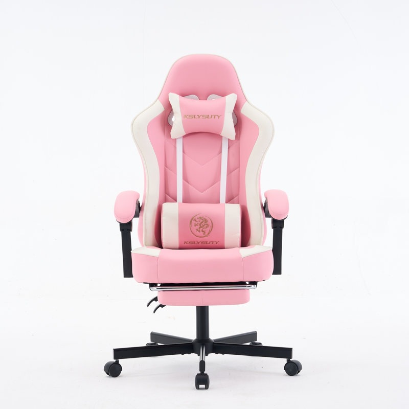 Fauteuil de jeu de course et de course réglable, inclinable et ergonomique en similicuir, Rose/Blanc