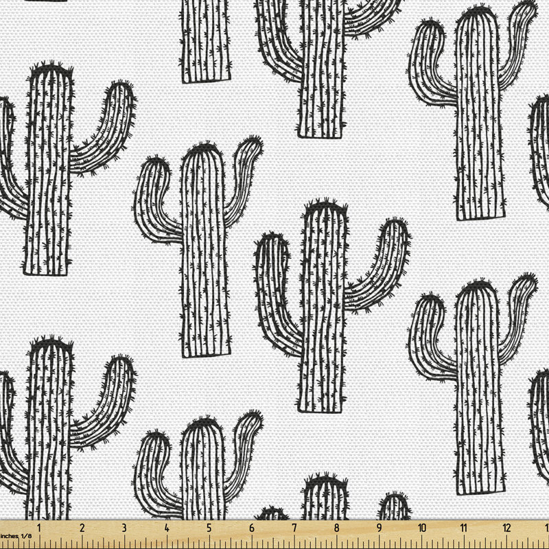 Chelcy Repetitive of Outline Exotic Cactus Plants Multi-Purpose Fabric