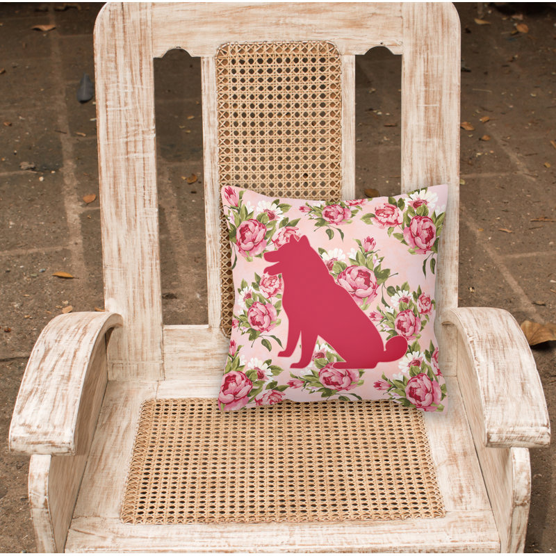  Coussin décoratif à fleurs roses 14 po Shiba Inu Shabby Elegance, Rose