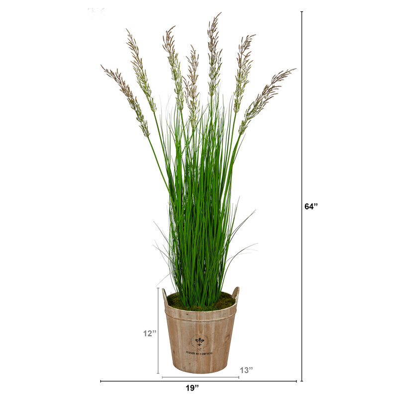 Faux Grass in Wood Planter, 64" H x 19" W x 19" D, Green