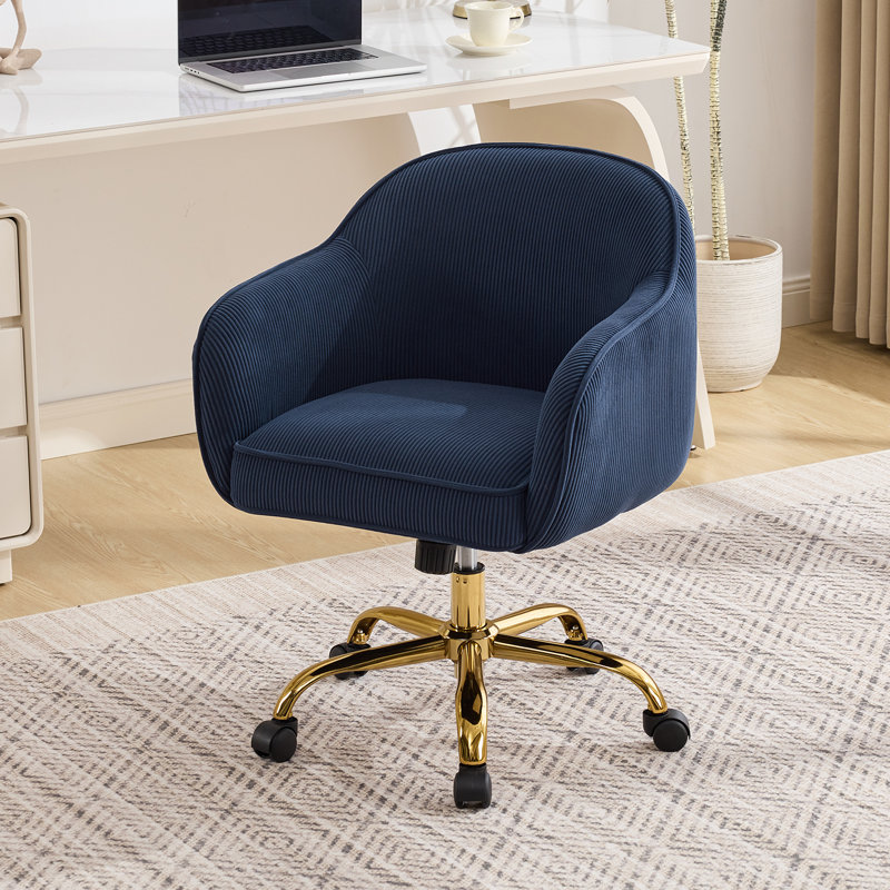 Fauteuil de bureau pivotant en velours Dinorah, réglable en hauteur, Blue