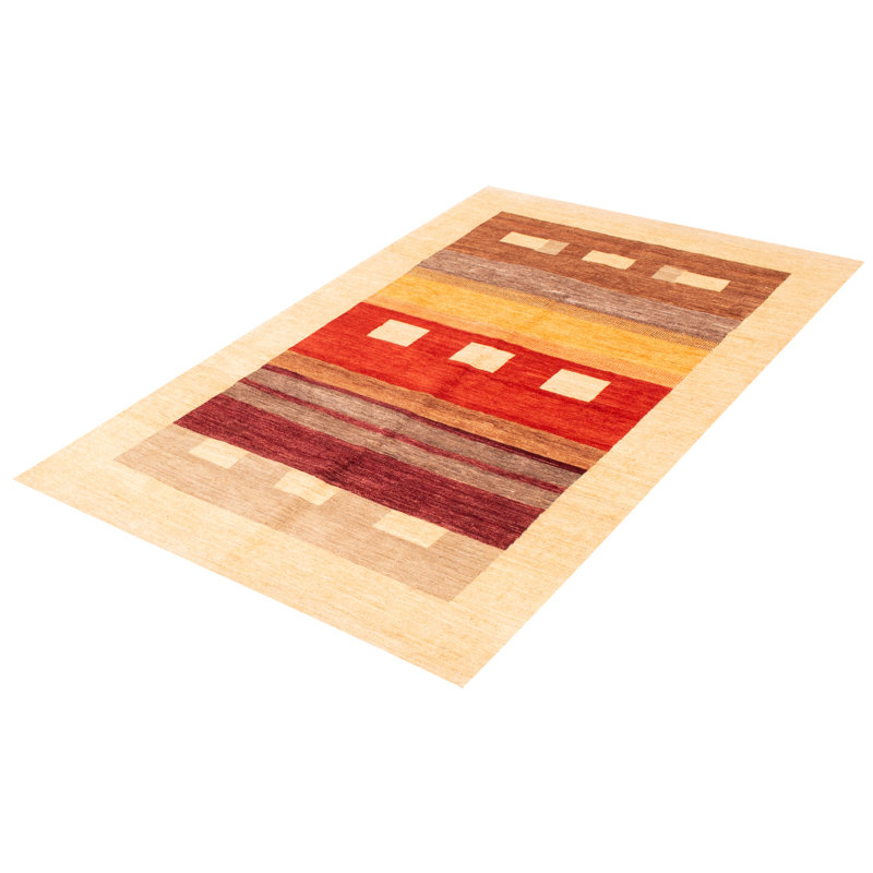 Tapis ivoire en laine noué à la main de conception unique 6 pi 9 po x 10 pi 5 po New Age