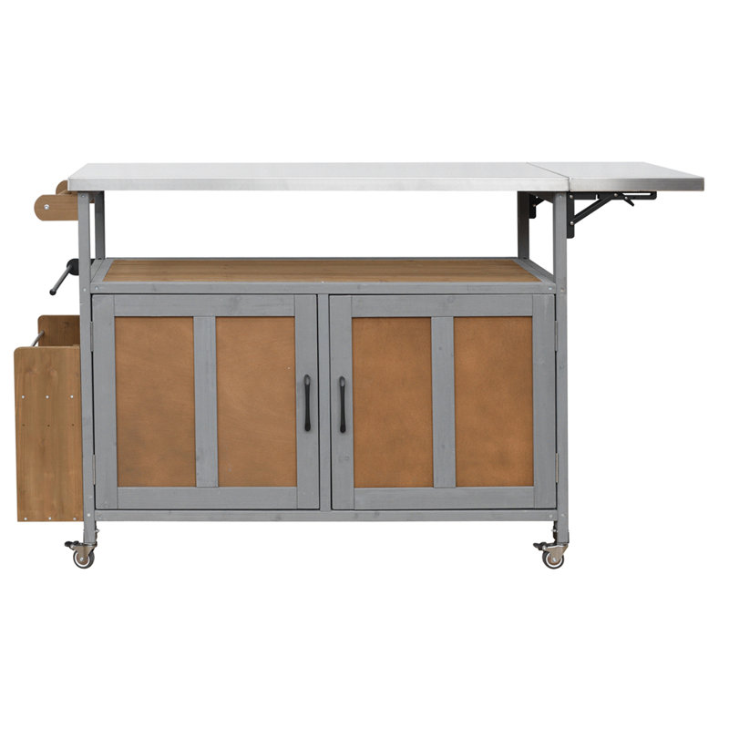 Foldable Outdoor Kitchen Island Patio Mobile Kitchen Cart Portable Outdoor Cooking Island with Lockable Wheels, Storage Cabinet and Towel Rack for Patio and Outdoor
