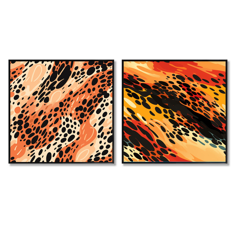 Coucher de soleil couleur guépard - animaux, ensemble de 2 guépards carrés, Cadre flottant noir, H 36 po x l 73 po