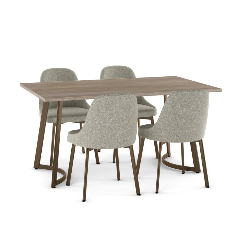 Korde 5 Pieces Dining Set, Light Beige, Light Beige & Grey Bouclé