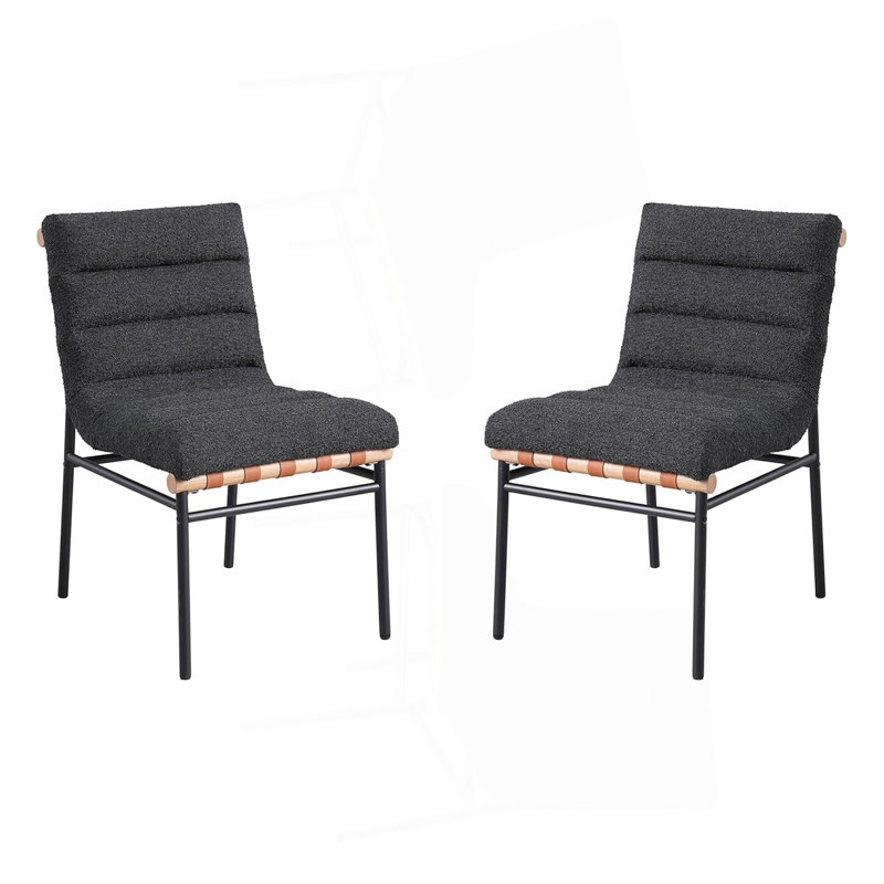 Ensemble de 2 chaises de salle à manger rembourrées en tissu avec pieds en fer noir Boucle, Noir