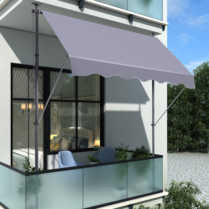 Manual Retractable Awning-78'' Non-Screw Outdoor Sun Shade Cover, 117.25" H x 117.87" W x 47.49" D