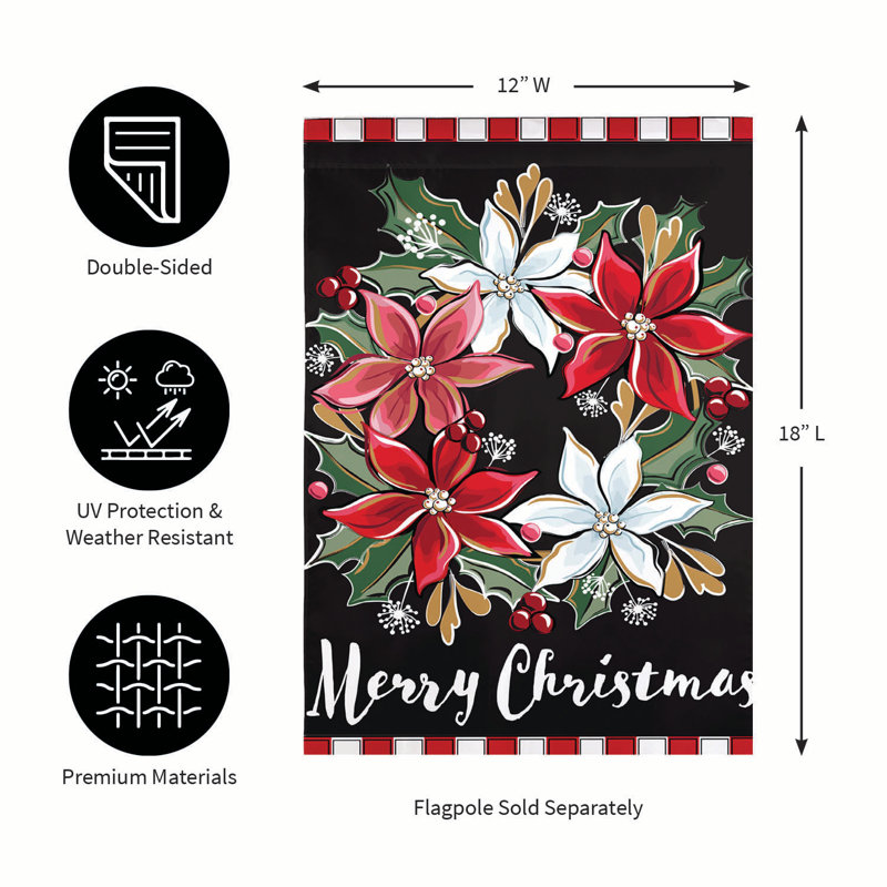 Couronne de poinsettia appliques drapeau de jardin
