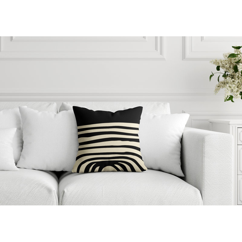 Coussin décoratif intérieur / extérieur en polyester filé Izzy, Noir / Blanc cassé, 15 po x 15 po