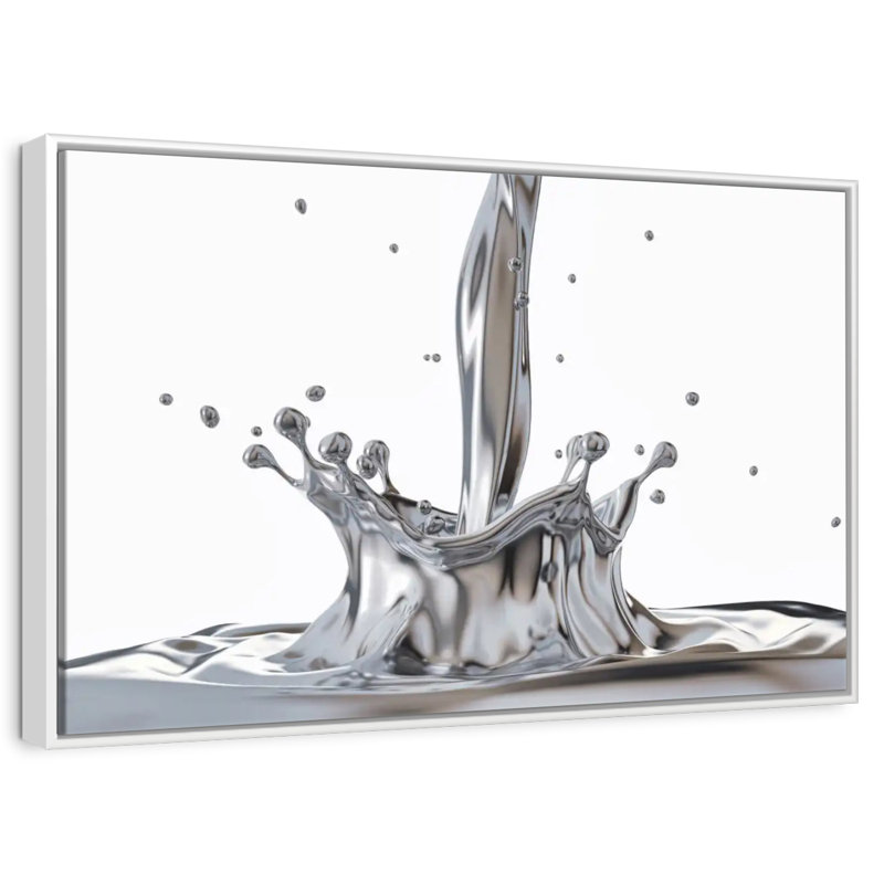 Éclat d'argent liquide, Cadre flottant blanc, 40 po x 27 po