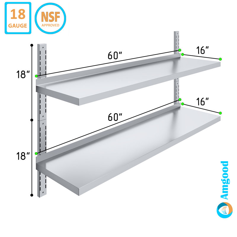 Amgood Two-tier Metal Wall Mount Shelf, 36" H x 60" W x 16" D