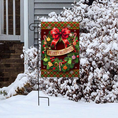 Christmas Adorned Wreath Garden Flag 12x18