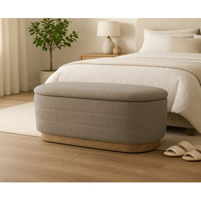 Burrandale Storage Bench In Contemporary Slate Multi-weave Fabric On Solid Wood