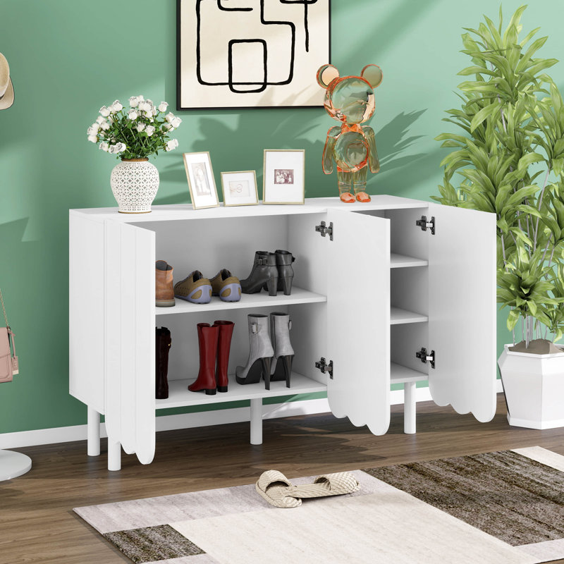 Armoire à chaussures en bois avec 3 portes ondulées, armoire de rangement avec tablettes réglables pour le salon, la salle à manger et la cuisine