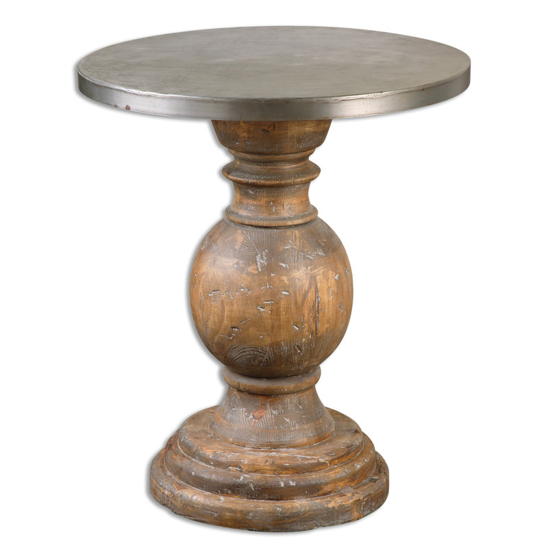 Table de bout à piédestal ronde en aluminium et en bois massif Helsinki 