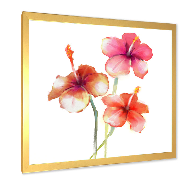 Red Hibiscus Flowers - reproduction de cadre photo sur toile, H 16 po x l 16 po x P 1 po, Cadre doré