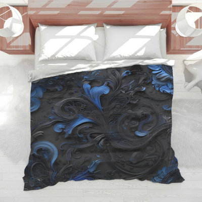 Intricate Blue Black Swirls Comforter