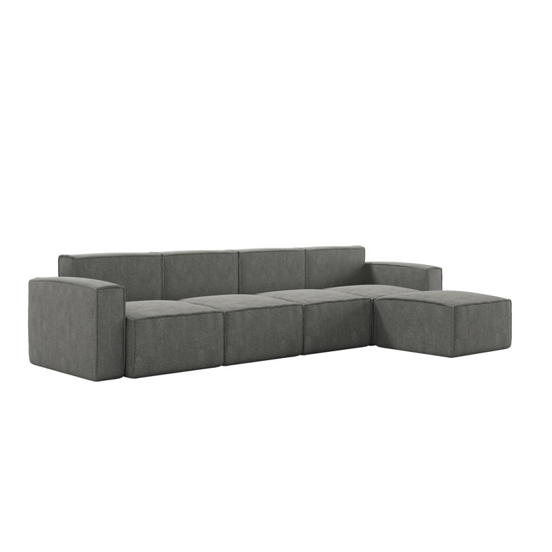 Canapé modulaire avec repose-pieds 5 pièces Bridgetown, Polyester gris foncé