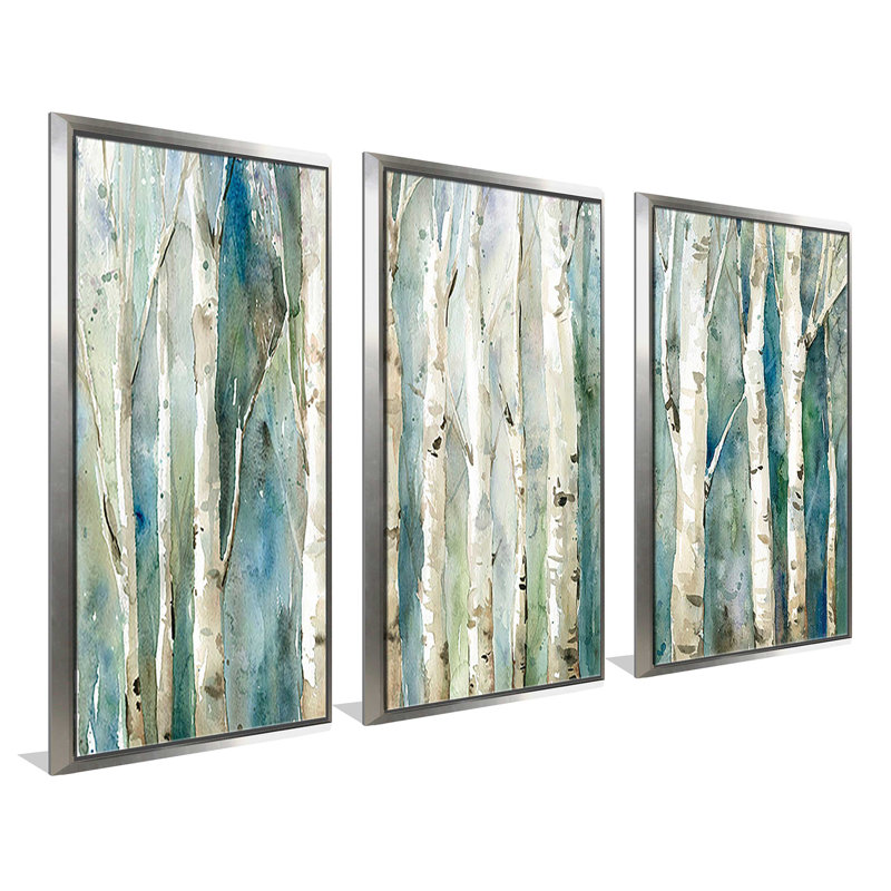 " Birch River Walk " 3 - Pieces Painting Print, 52.5" W x 33.5" H